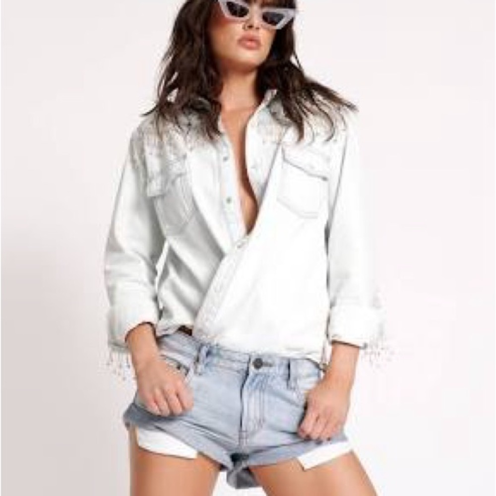 One Teaspoon White Jean Shorts Relaxed Fit